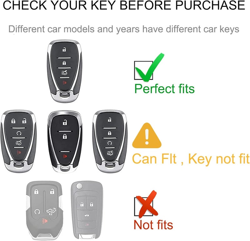 CACARLIKE for Chevy Key Fob Cover with Leather Lanyard, Car Key Fob Case Compatible with Chevrolet Malibu Equinox Traverse Camaro Cruze Blazer Volt Bolt Smart 4 Buttons Smart Key Protector Holder - Image 2